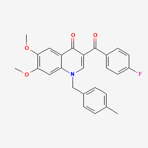 molecular formula C26H22FNO4 B2487849 3-(4-Fluorobenzoyl)-6,7-dimethoxy-1-[(4-methylphenyl)methyl]quinolin-4-one CAS No. 866727-26-6