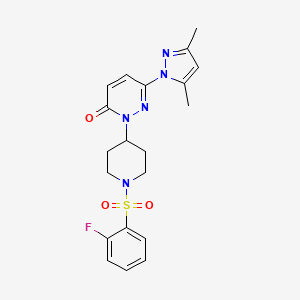 molecular formula C20H22FN5O3S B2487855 6-(3,5-Dimethylpyrazol-1-yl)-2-[1-(2-fluorophenyl)sulfonylpiperidin-4-yl]pyridazin-3-one CAS No. 2380044-67-5