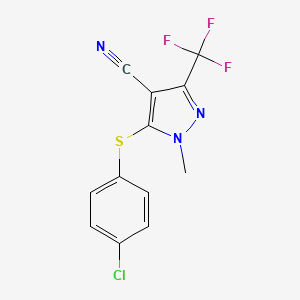 molecular formula C12H7ClF3N3S B2487905 5-[(4-chlorophenyl)sulfanyl]-1-methyl-3-(trifluoromethyl)-1H-pyrazole-4-carbonitrile CAS No. 318239-38-2