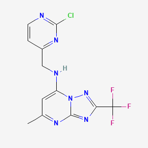 molecular formula C12H9ClF3N7 B2487913 N-[(2-chloropyrimidin-4-yl)methyl]-5-methyl-2-(trifluoromethyl)-[1,2,4]triazolo[1,5-a]pyrimidin-7-amine CAS No. 2094383-27-2
