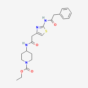 molecular formula C21H26N4O4S B2487919 Ethyl 4-(2-(2-(2-phenylacetamido)thiazol-4-yl)acetamido)piperidine-1-carboxylate CAS No. 1210814-00-8