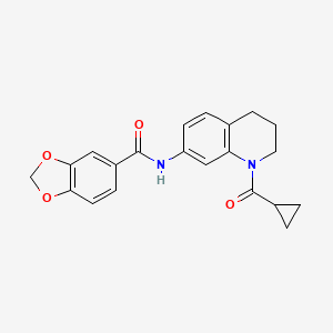 molecular formula C21H20N2O4 B2488016 N-(1-cyclopropanecarbonyl-1,2,3,4-tetrahydroquinolin-7-yl)-2H-1,3-benzodioxole-5-carboxamide CAS No. 898423-82-0