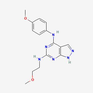 molecular formula C15H18N6O2 B2488044 N6-(2-methoxyethyl)-N4-(4-methoxyphenyl)-1H-pyrazolo[3,4-d]pyrimidine-4,6-diamine CAS No. 1105224-21-2