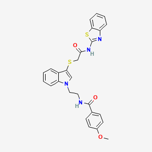 molecular formula C27H24N4O3S2 B2488064 N-(2-(3-((2-(benzo[d]thiazol-2-ylamino)-2-oxoethyl)thio)-1H-indol-1-yl)ethyl)-4-methoxybenzamide CAS No. 532971-72-5