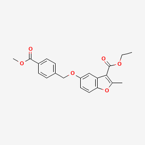 molecular formula C21H20O6 B2488080 Ethyl 5-{[4-(methoxycarbonyl)phenyl]methoxy}-2-methyl-1-benzofuran-3-carboxylate CAS No. 433698-72-7