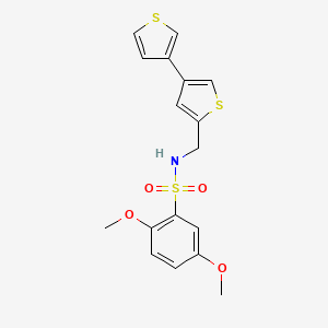 molecular formula C17H17NO4S3 B2488102 N-({[3,3'-bithiophene]-5-yl}methyl)-2,5-dimethoxybenzene-1-sulfonamide CAS No. 2380009-85-6