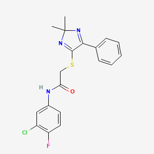 molecular formula C19H17ClFN3OS B2488134 N-(3-chloro-4-fluorophenyl)-2-[(2,2-dimethyl-5-phenyl-2H-imidazol-4-yl)sulfanyl]acetamide CAS No. 899906-74-2