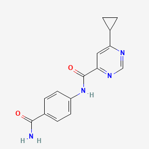 molecular formula C15H14N4O2 B2488162 N-(4-Carbamoylphenyl)-6-cyclopropylpyrimidine-4-carboxamide CAS No. 2415599-96-9