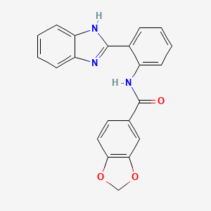 molecular formula C21H15N3O3 B2488266 N-(2-(1H-benzo[d]imidazol-2-yl)phenyl)benzo[d][1,3]dioxole-5-carboxamide CAS No. 922112-68-3