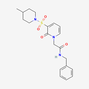 molecular formula C20H25N3O4S B2488272 N-benzyl-2-{3-[(4-methylpiperidin-1-yl)sulfonyl]-2-oxo-1,2-dihydropyridin-1-yl}acetamide CAS No. 1251609-14-9