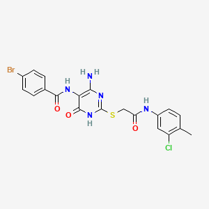 molecular formula C20H17BrClN5O3S B2488318 N-(4-amino-2-((2-((3-chloro-4-methylphenyl)amino)-2-oxoethyl)thio)-6-oxo-1,6-dihydropyrimidin-5-yl)-4-bromobenzamide CAS No. 888415-77-8