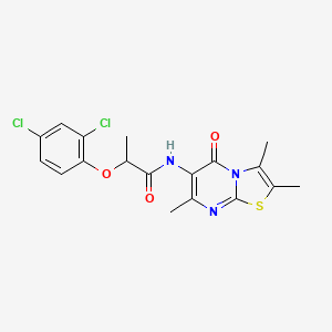 molecular formula C18H17Cl2N3O3S B2488330 2-(2,4-dichlorophenoxy)-N-(2,3,7-trimethyl-5-oxo-5H-thiazolo[3,2-a]pyrimidin-6-yl)propanamide CAS No. 1021116-50-6