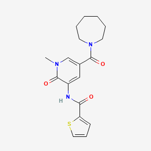 molecular formula C18H21N3O3S B2488332 N-(5-(azepane-1-carbonyl)-1-methyl-2-oxo-1,2-dihydropyridin-3-yl)thiophene-2-carboxamide CAS No. 1203147-62-9
