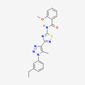 molecular formula C21H20N6O2S B2488340 N-{3-[1-(3-ethylphenyl)-5-methyl-1H-1,2,3-triazol-4-yl]-1,2,4-thiadiazol-5-yl}-2-methoxybenzamide CAS No. 932537-78-5