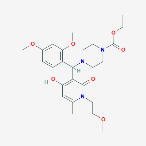 molecular formula C25H35N3O7 B2488382 Ethyl 4-((2,4-dimethoxyphenyl)(4-hydroxy-1-(2-methoxyethyl)-6-methyl-2-oxo-1,2-dihydropyridin-3-yl)methyl)piperazine-1-carboxylate CAS No. 897735-51-2