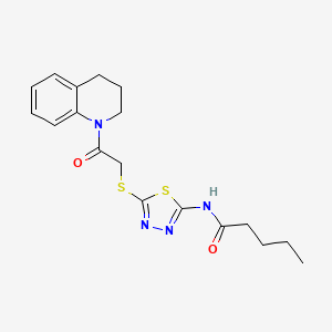 molecular formula C18H22N4O2S2 B2488398 N-(5-{[2-oxo-2-(1,2,3,4-tetrahydroquinolin-1-yl)ethyl]sulfanyl}-1,3,4-thiadiazol-2-yl)pentanamide CAS No. 392299-98-8