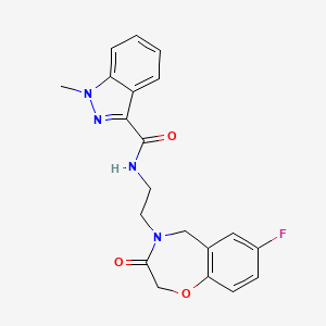 molecular formula C20H19FN4O3 B2488413 N-(2-(7-氟-3-氧代-2,3-二氢苯并[f][1,4]噁唑-4(5H)-基)乙基)-1-甲基-1H-吲唑-3-甲酰胺 CAS No. 1904199-26-3