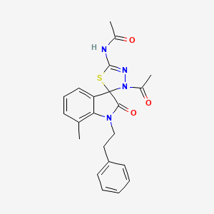 molecular formula C22H22N4O3S B2488422 N-(3'-acetyl-7-methyl-2-oxo-1-phenethyl-3'H-spiro[indoline-3,2'-[1,3,4]thiadiazol]-5'-yl)acetamide CAS No. 919244-36-3
