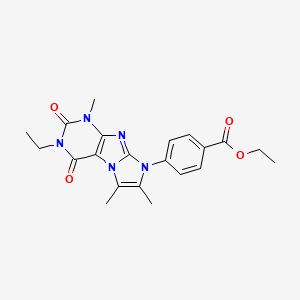 molecular formula C21H23N5O4 B2488443 ethyl 4-{3-ethyl-1,6,7-trimethyl-2,4-dioxo-1H,2H,3H,4H,8H-imidazo[1,2-g]purin-8-yl}benzoate CAS No. 887460-28-8