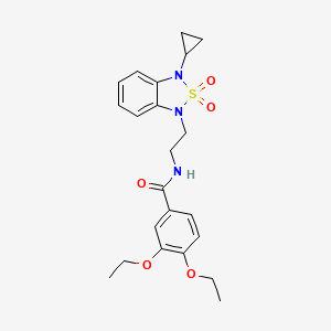 molecular formula C22H27N3O5S B2488495 N-[2-(3-cyclopropyl-2,2-dioxo-1,3-dihydro-2lambda6,1,3-benzothiadiazol-1-yl)ethyl]-3,4-diethoxybenzamide CAS No. 2097873-30-6
