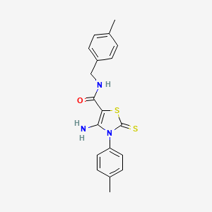 molecular formula C19H19N3OS2 B2488526 4-amino-3-(4-methylphenyl)-N-[(4-methylphenyl)methyl]-2-sulfanylidene-2,3-dihydro-1,3-thiazole-5-carboxamide CAS No. 946213-00-9