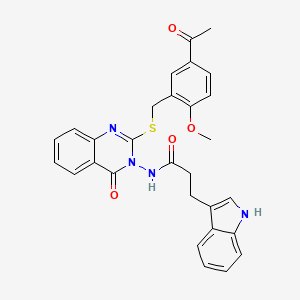 molecular formula C29H26N4O4S B2488559 N-(2-{[(5-acetyl-2-methoxyphenyl)methyl]sulfanyl}-4-oxo-3,4-dihydroquinazolin-3-yl)-3-(1H-indol-3-yl)propanamide CAS No. 443354-50-5