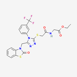 molecular formula C23H20F3N5O4S2 B2488605 ethyl 2-(2-((5-((2-oxobenzo[d]thiazol-3(2H)-yl)methyl)-4-(3-(trifluoromethyl)phenyl)-4H-1,2,4-triazol-3-yl)thio)acetamido)acetate CAS No. 896677-95-5