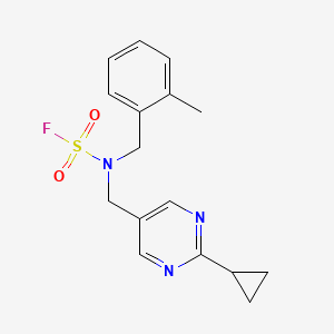 molecular formula C16H18FN3O2S B2488608 N-[(2-Cyclopropylpyrimidin-5-yl)methyl]-N-[(2-methylphenyl)methyl]sulfamoyl fluoride CAS No. 2411290-85-0