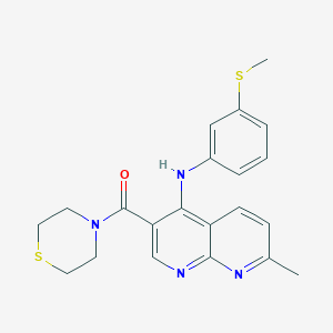 B2488654 (7-Methyl-4-((3-(methylthio)phenyl)amino)-1,8-naphthyridin-3-yl)(thiomorpholino)methanone CAS No. 1251564-49-4