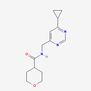 molecular formula C14H19N3O2 B2488659 N-[(6-cyclopropylpyrimidin-4-yl)methyl]oxane-4-carboxamide CAS No. 2210050-89-6