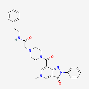 molecular formula C28H30N6O3 B2488674 2-(4-(5-methyl-3-oxo-2-phenyl-3,5-dihydro-2H-pyrazolo[4,3-c]pyridine-7-carbonyl)piperazin-1-yl)-N-phenethylacetamide CAS No. 1040648-17-6
