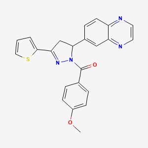 molecular formula C23H18N4O2S B2488743 (4-methoxyphenyl)(5-(quinoxalin-6-yl)-3-(thiophen-2-yl)-4,5-dihydro-1H-pyrazol-1-yl)methanone CAS No. 946338-27-8