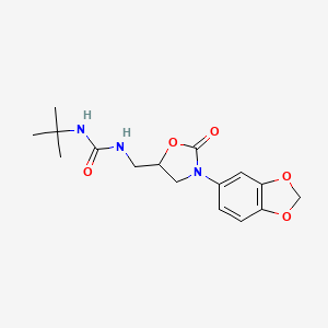molecular formula C16H21N3O5 B2488747 1-((3-(Benzo[d][1,3]dioxol-5-yl)-2-oxooxazolidin-5-yl)methyl)-3-(tert-butyl)urea CAS No. 954659-30-4