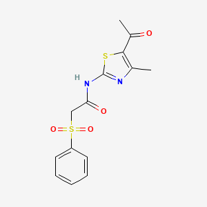molecular formula C14H14N2O4S2 B2488809 N-(5-acetyl-4-methyl-1,3-thiazol-2-yl)-2-(benzenesulfonyl)acetamide CAS No. 895457-22-4