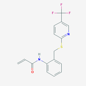molecular formula C16H13F3N2OS B2488822 N-[2-[[5-(Trifluoromethyl)pyridin-2-yl]sulfanylmethyl]phenyl]prop-2-enamide CAS No. 2305488-52-0