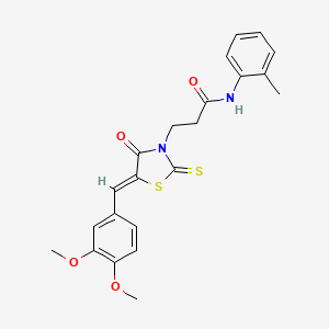 3-[(5Z)-5-[(3,4-dimethoxyphenyl)methylidene]-4-oxo-2-sulfanylidene-1,3-thiazolidin-3-yl]-N-(2-methylphenyl)propanamide