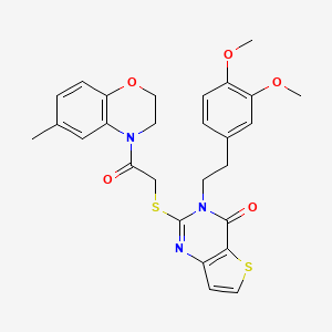 molecular formula C27H27N3O5S2 B2488841 3-[2-(3,4-dimethoxyphenyl)ethyl]-2-{[2-(6-methyl-3,4-dihydro-2H-1,4-benzoxazin-4-yl)-2-oxoethyl]sulfanyl}-3H,4H-thieno[3,2-d]pyrimidin-4-one CAS No. 894242-81-0