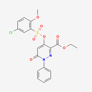 molecular formula C20H17ClN2O7S B2488852 Ethyl 4-(((5-chloro-2-methoxyphenyl)sulfonyl)oxy)-6-oxo-1-phenyl-1,6-dihydropyridazine-3-carboxylate CAS No. 899959-71-8