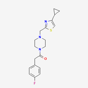 molecular formula C19H22FN3OS B2488868 1-(4-((4-Cyclopropylthiazol-2-yl)methyl)piperazin-1-yl)-2-(4-fluorophenyl)ethanone CAS No. 1105223-15-1