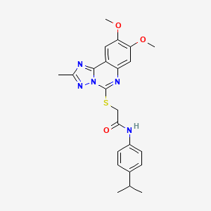 molecular formula C23H25N5O3S B2488876 2-({8,9-dimethoxy-2-methyl-[1,2,4]triazolo[1,5-c]quinazolin-5-yl}sulfanyl)-N-[4-(propan-2-yl)phenyl]acetamide CAS No. 901736-05-8