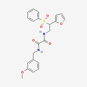 molecular formula C22H22N2O6S B2488880 N-[2-(benzenesulfonyl)-2-(furan-2-yl)ethyl]-N'-[(3-methoxyphenyl)methyl]ethanediamide CAS No. 896317-18-3