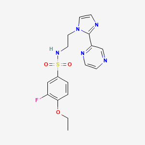 molecular formula C17H18FN5O3S B2488894 4-ethoxy-3-fluoro-N-(2-(2-(pyrazin-2-yl)-1H-imidazol-1-yl)ethyl)benzenesulfonamide CAS No. 2034477-83-1