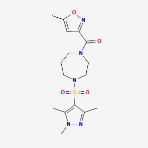 molecular formula C16H23N5O4S B2488897 (5-甲基噁唑-3-基)(4-((1,3,5-三甲基-1H-吡唑-4-基)磺酰基)-1,4-二氮杂环庚烷-1-基)甲酮 CAS No. 1903897-93-7