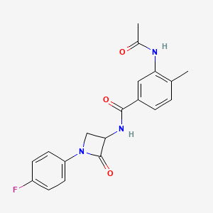 molecular formula C19H18FN3O3 B2488901 3-Acetamido-N-[1-(4-fluorophenyl)-2-oxoazetidin-3-yl]-4-methylbenzamide CAS No. 2224125-00-0