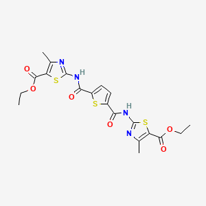 molecular formula C20H20N4O6S3 B2488902 Ethyl 2-[[5-[(5-ethoxycarbonyl-4-methyl-1,3-thiazol-2-yl)carbamoyl]thiophene-2-carbonyl]amino]-4-methyl-1,3-thiazole-5-carboxylate CAS No. 476355-42-7