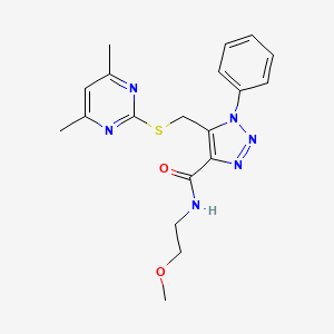 molecular formula C19H22N6O2S B2488908 5-(((4,6-二甲基嘧啶-2-基)硫)甲基)-N-(2-甲氧基乙基)-1-苯基-1H-1,2,3-三氮唑-4-羧酰胺 CAS No. 1170214-53-5