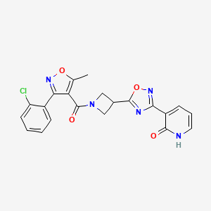 molecular formula C21H16ClN5O4 B2488973 3-(5-(1-(3-(2-chlorophenyl)-5-methylisoxazole-4-carbonyl)azetidin-3-yl)-1,2,4-oxadiazol-3-yl)pyridin-2(1H)-one CAS No. 1396810-74-4