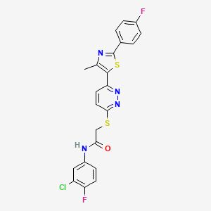 molecular formula C22H15ClF2N4OS2 B2488974 N-(3-chloro-4-fluorophenyl)-2-({6-[2-(4-fluorophenyl)-4-methyl-1,3-thiazol-5-yl]pyridazin-3-yl}sulfanyl)acetamide CAS No. 920441-90-3