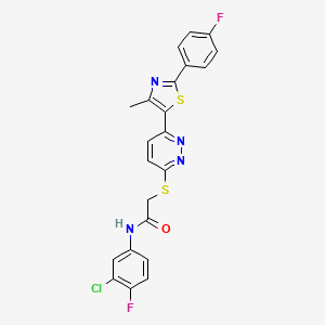 molecular formula C22H15ClF2N4OS2 B2488974 N-(3-chloro-4-fluorophenyl)-2-((6-(2-(4-fluorophenyl)-4-methylthiazol-5-yl)pyridazin-3-yl)thio)acetamide CAS No. 920441-90-3