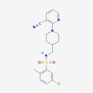 molecular formula C19H21ClN4O2S B2488976 5-氯-N-((1-(3-氰基吡啶-2-基)哌啶-4-基甲基)-2-甲基苯甲磺酰胺 CAS No. 1797171-92-6
